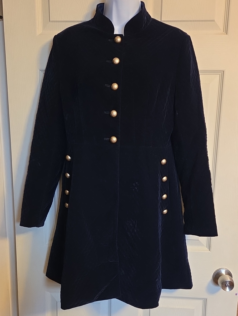 Blue Sky Butterfly Elegant Navy Military-Style Coat W/ Gold Buttons Size XL
